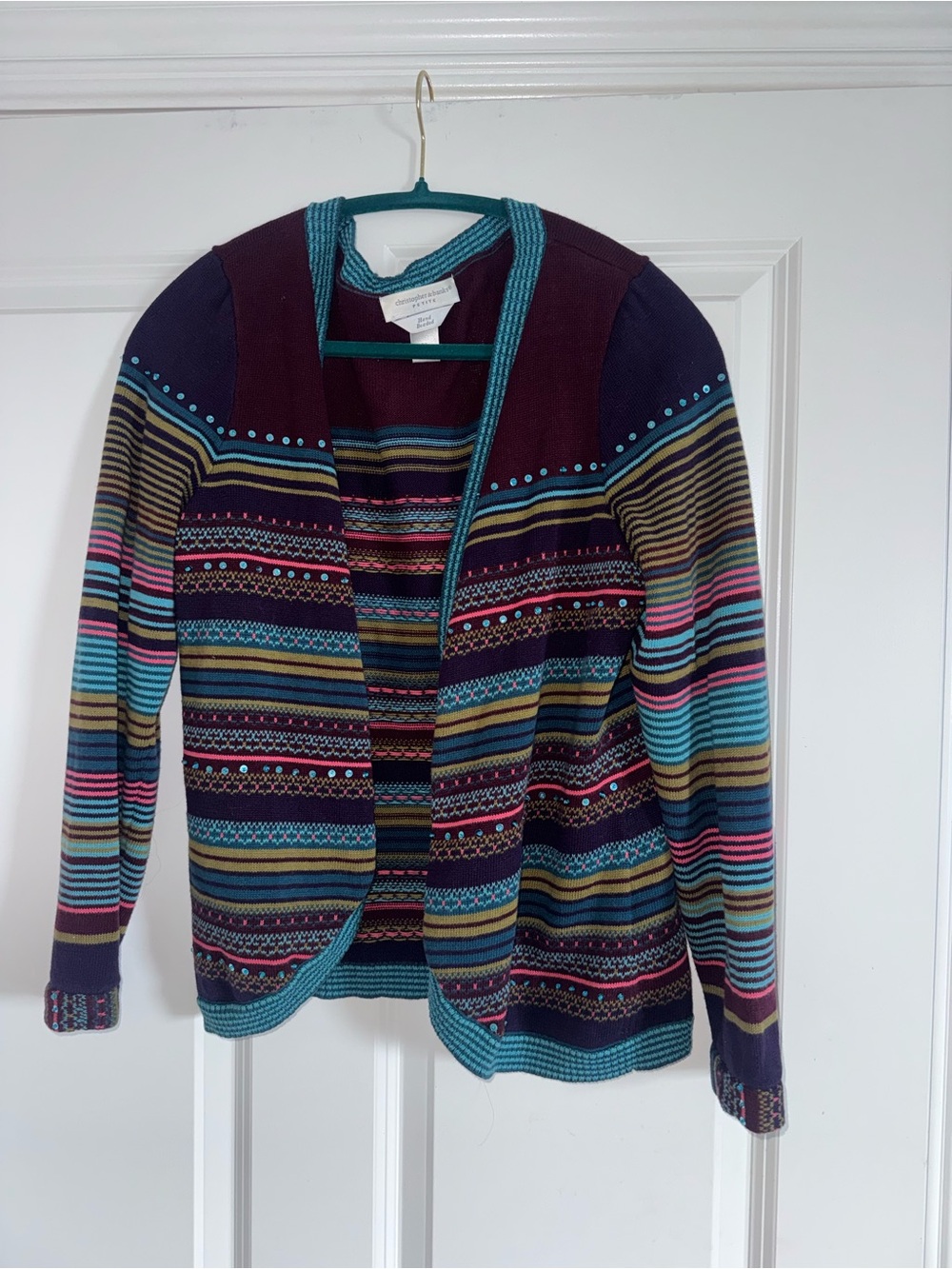Christopher & Banks Multicolor Striped Open Cardigan with Teal Trim